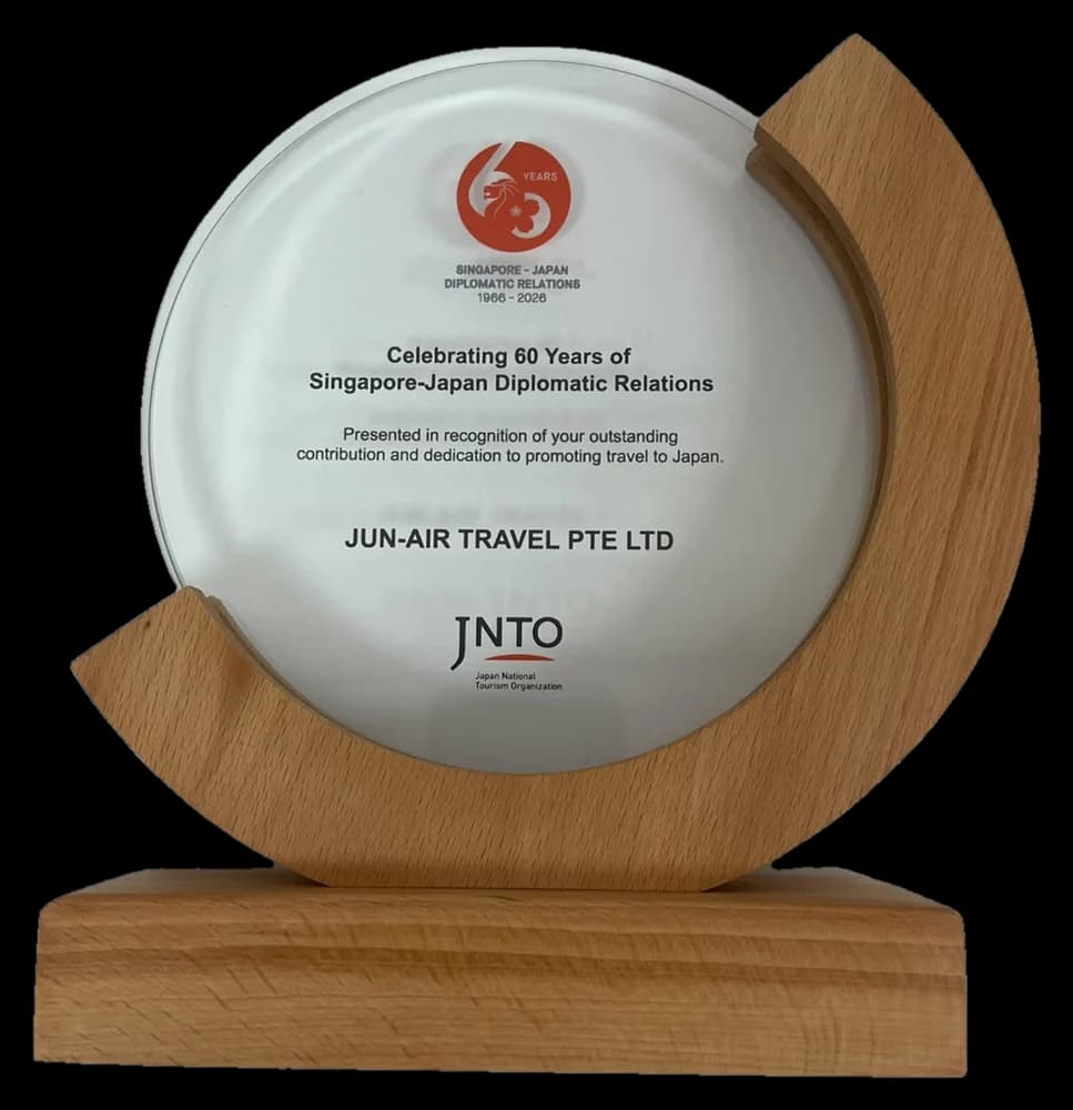 JNTO award marking 60 years of Singapore-Japan diplomatic relations, presented to JUN-AIR Travel Pte Ltd